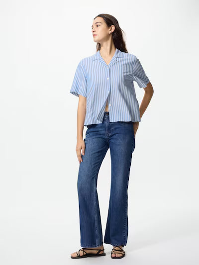 Linen Blend Open Collar Shirt Short Sleeve (#28)