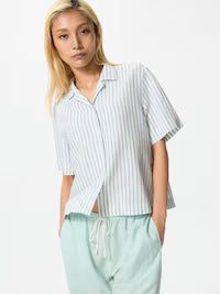 Linen Blend Open Collar Shirt Short Sleeve (#28)