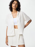 Linen Blend Open Collar Shirt Short Sleeve (#28)